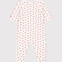 baby girl red velour side snap heart footie