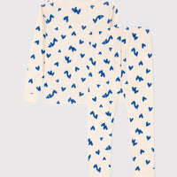 girls white blue print loungewear ls top & pant
