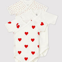 baby girl red 3 pk hearts ss crossover bodysuit
