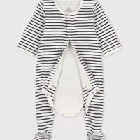 baby boy blue front snap stripe footie