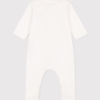 baby boy white front snap striped footie w/ collar