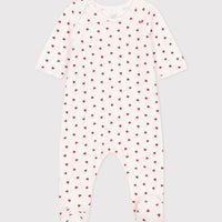 baby girl red velour side snap heart footie