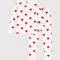 girls white heart long-sleeved top & pant