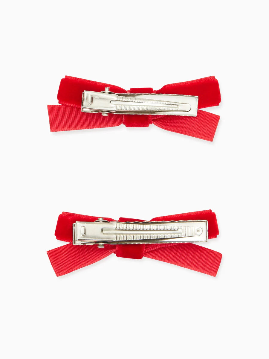 small velvet bow pair red