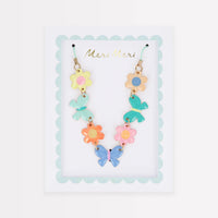 flowers & butterflies charm necklace