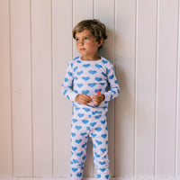 organic long pajama set blue hearts