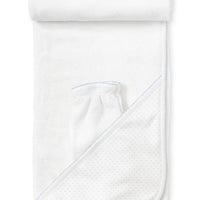 new kissy dots towel with mitt blue and white