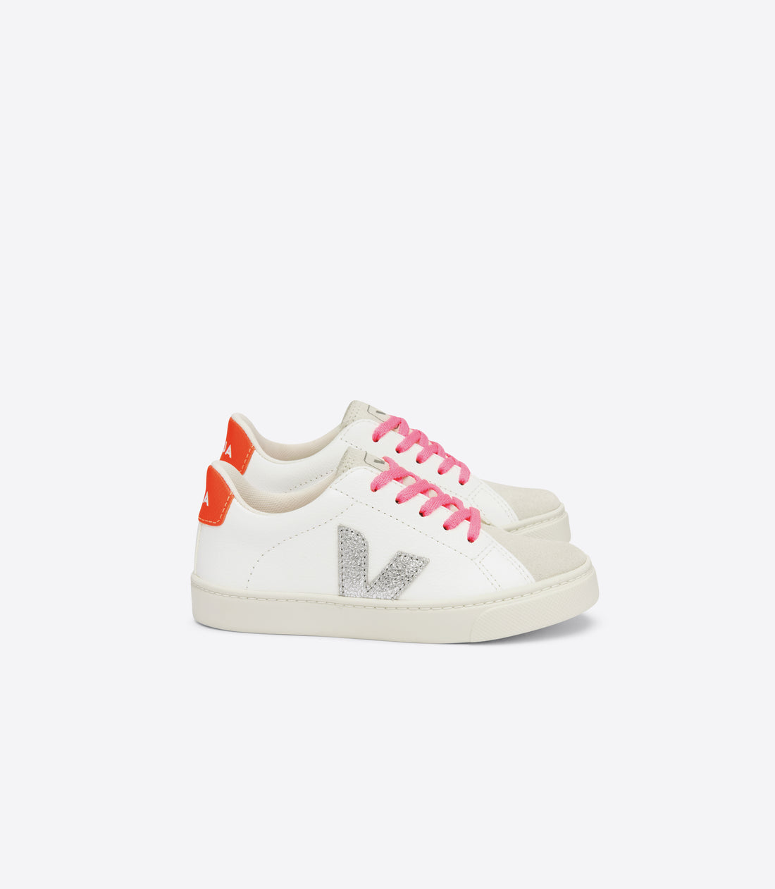 esplar laces chromefree sneakers white silver orange fluo