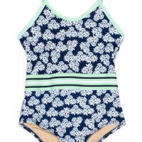pom pom strap bathing suit navy daisy