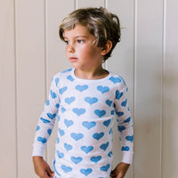 organic long pajama set blue hearts