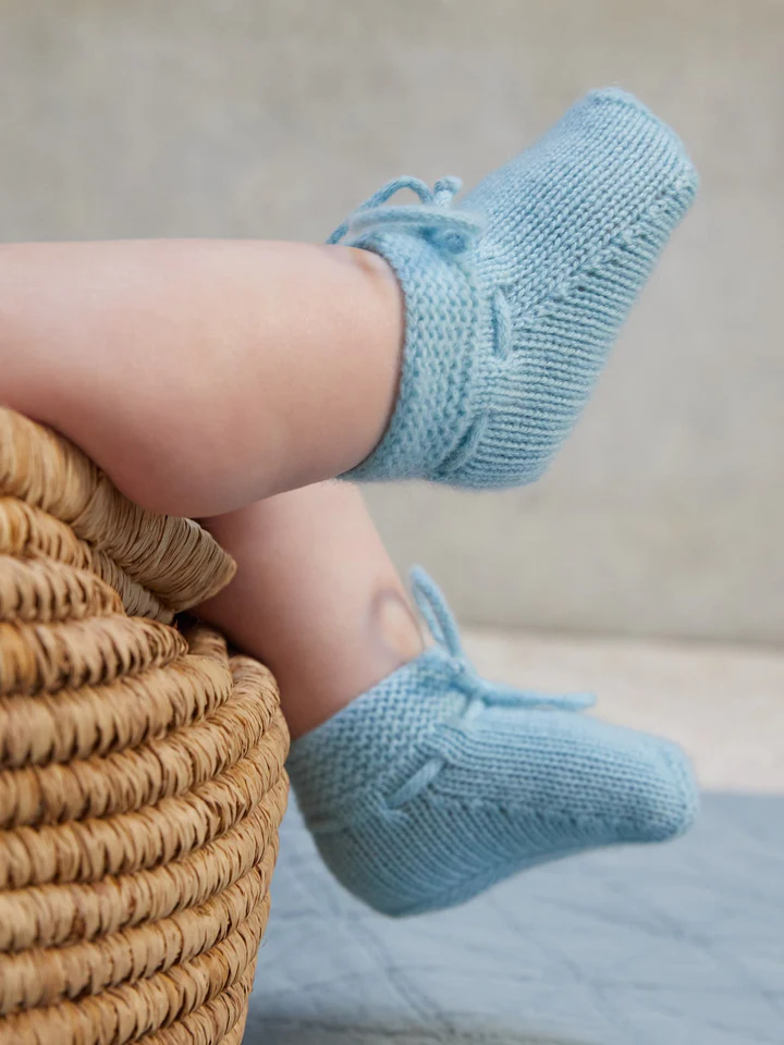 baby sage green evita cashmere booties