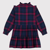 girls navy red ls check ruffle dress