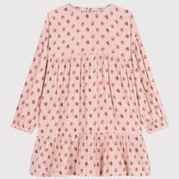 girls pink ls floral gauze dress