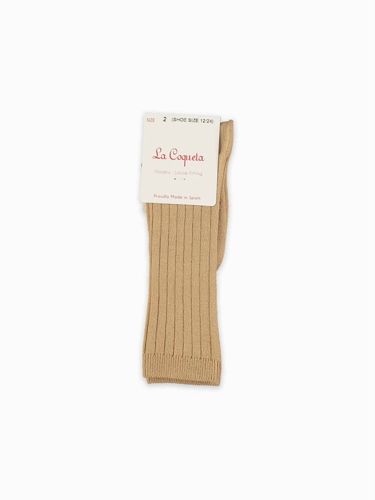 girls tan ribbed knee high socks