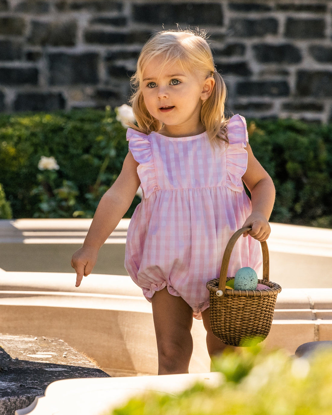 girls pink gingham ruffled romper