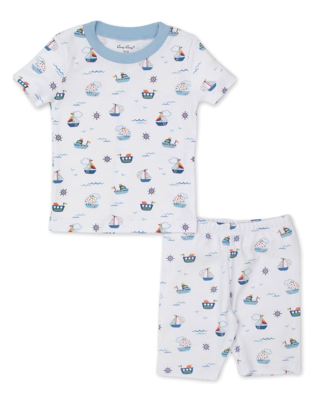 boys blue boats at sea short pj set