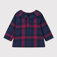 baby navy red ls check blouse