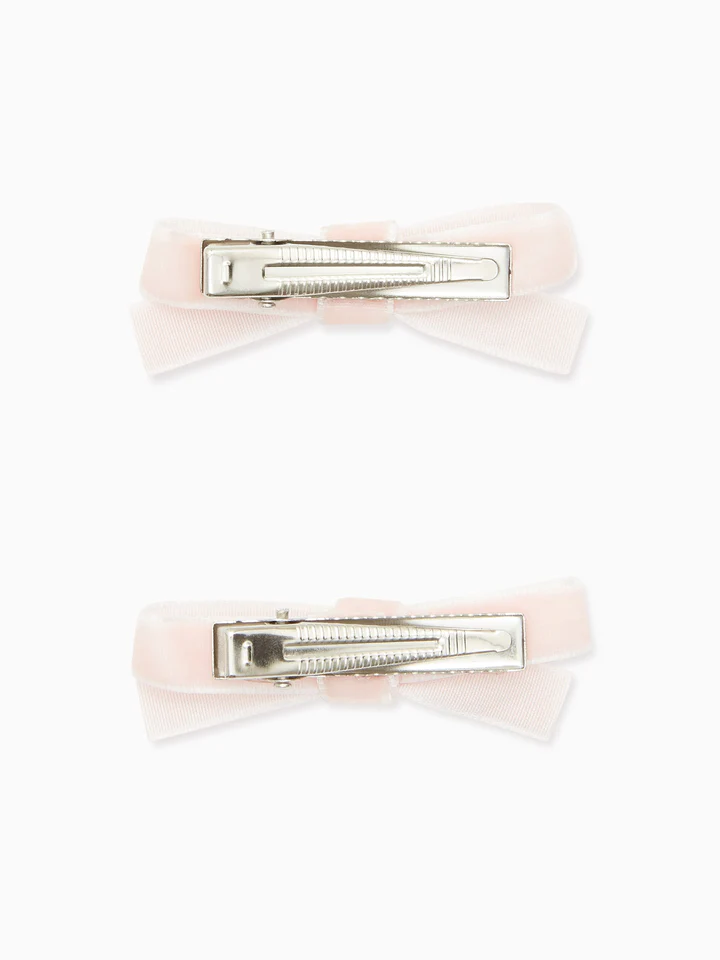 two small velvet bow clips pink