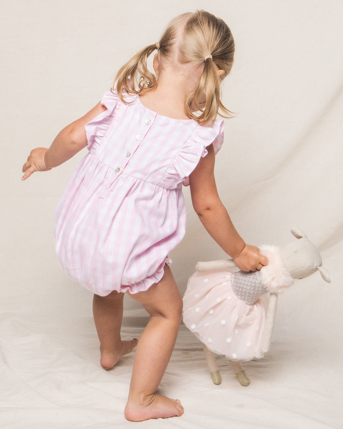 girls pink gingham ruffled romper