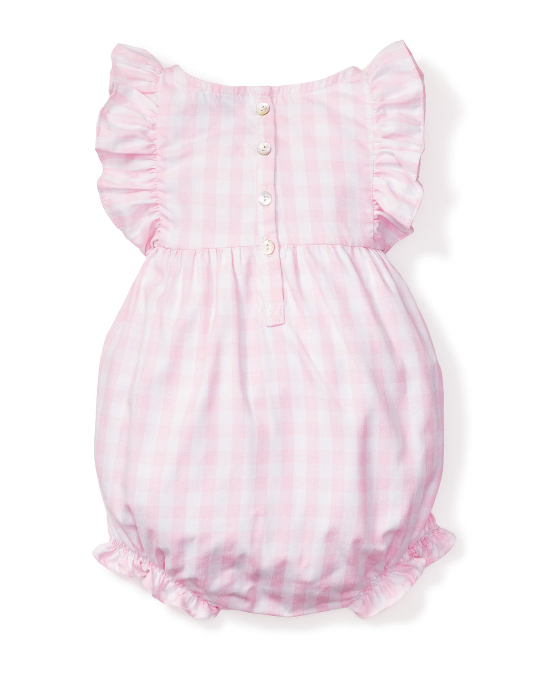 girls pink gingham ruffled romper