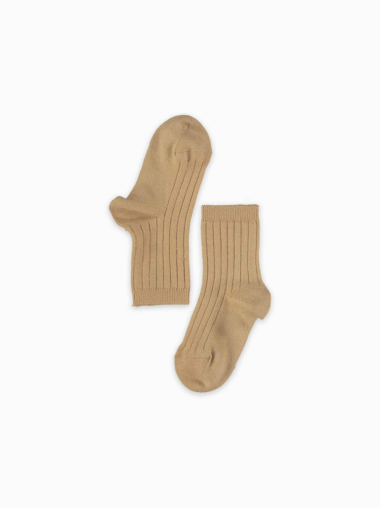 girls tan ribbed short socks