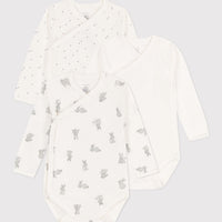 baby girl grey 3 pk bunny ls crossover bodysuits