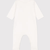 baby boy white front snap striped footie w/ collar