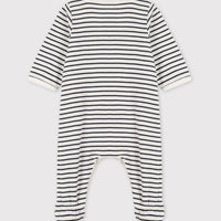 baby boy blue front snap stripe footie