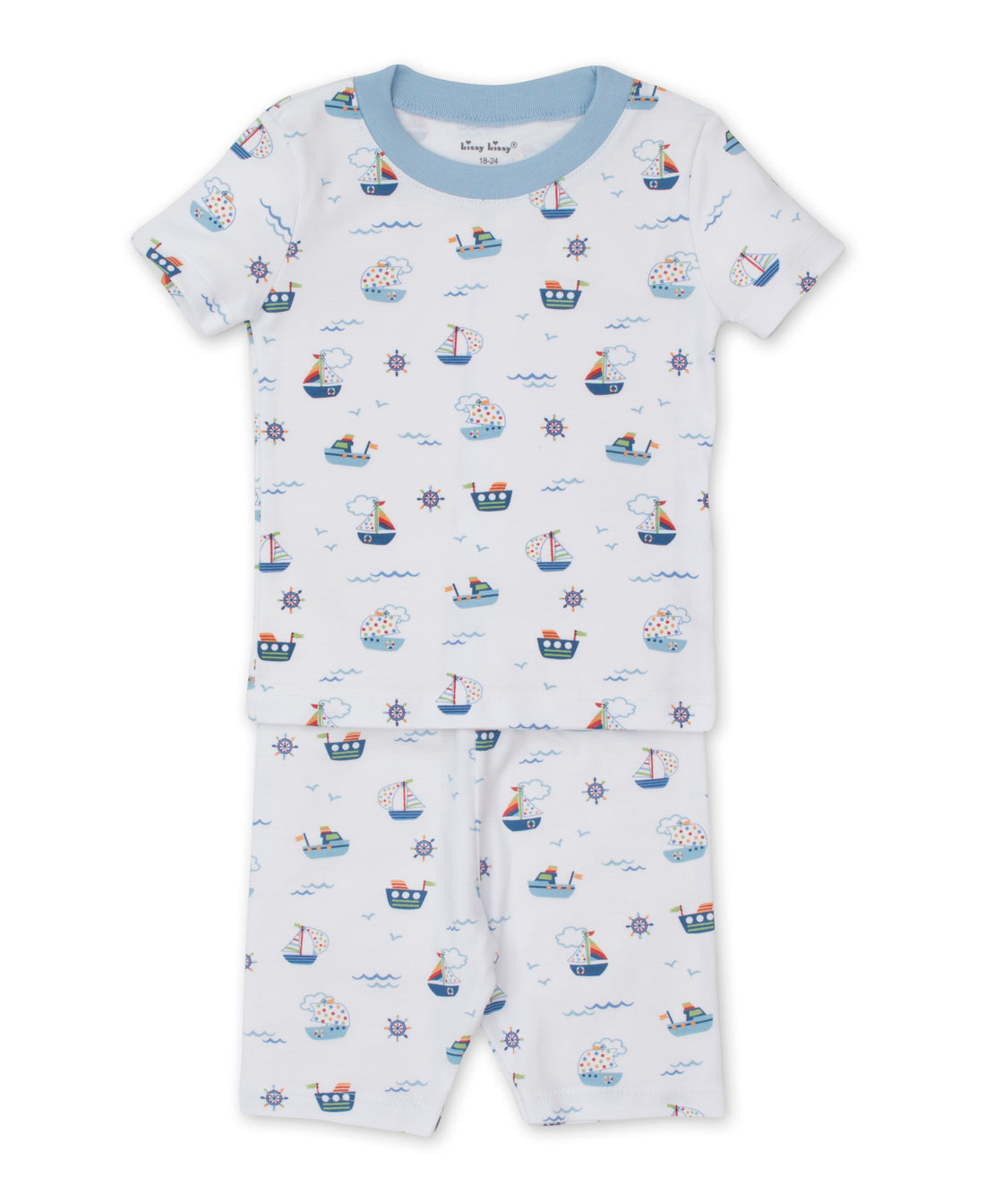 boys blue boats at sea short pj set