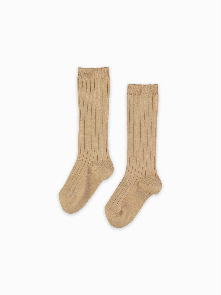 girls tan ribbed knee high socks
