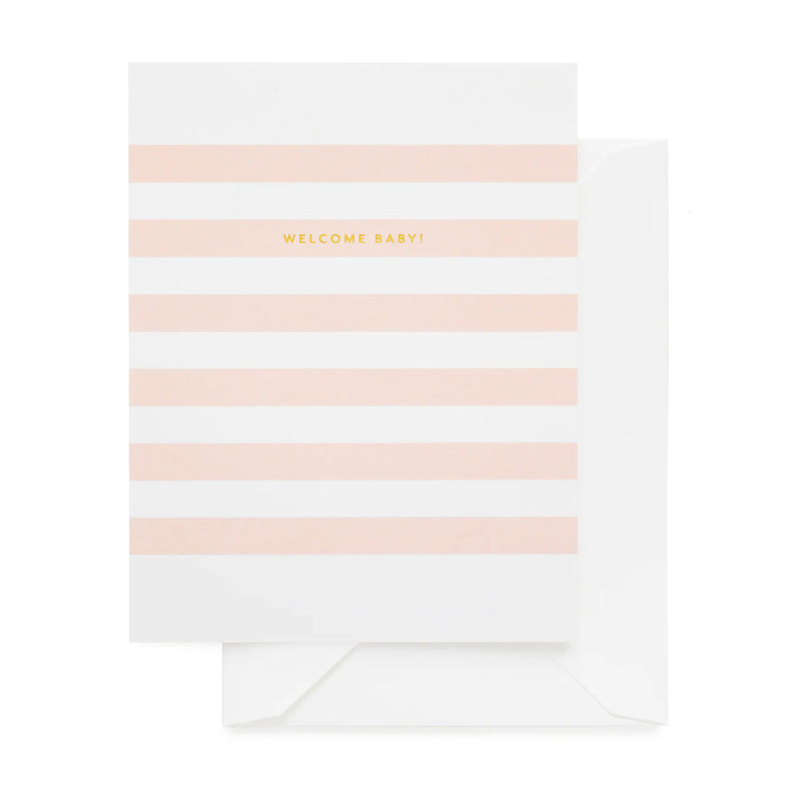 pink stripe welcome baby card