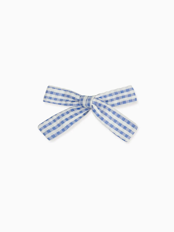 soft ribbon bow clip blue gingham
