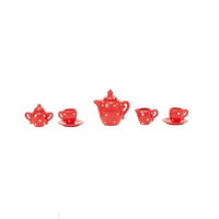 red ceramic tea set