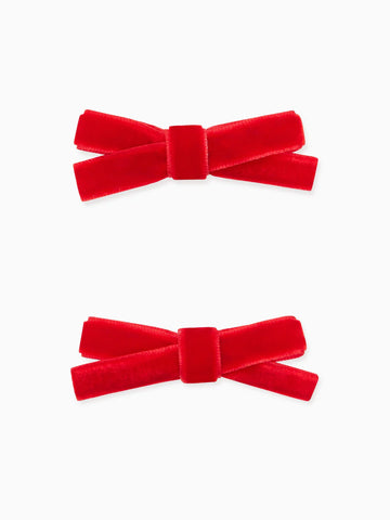 small velvet bow pair red