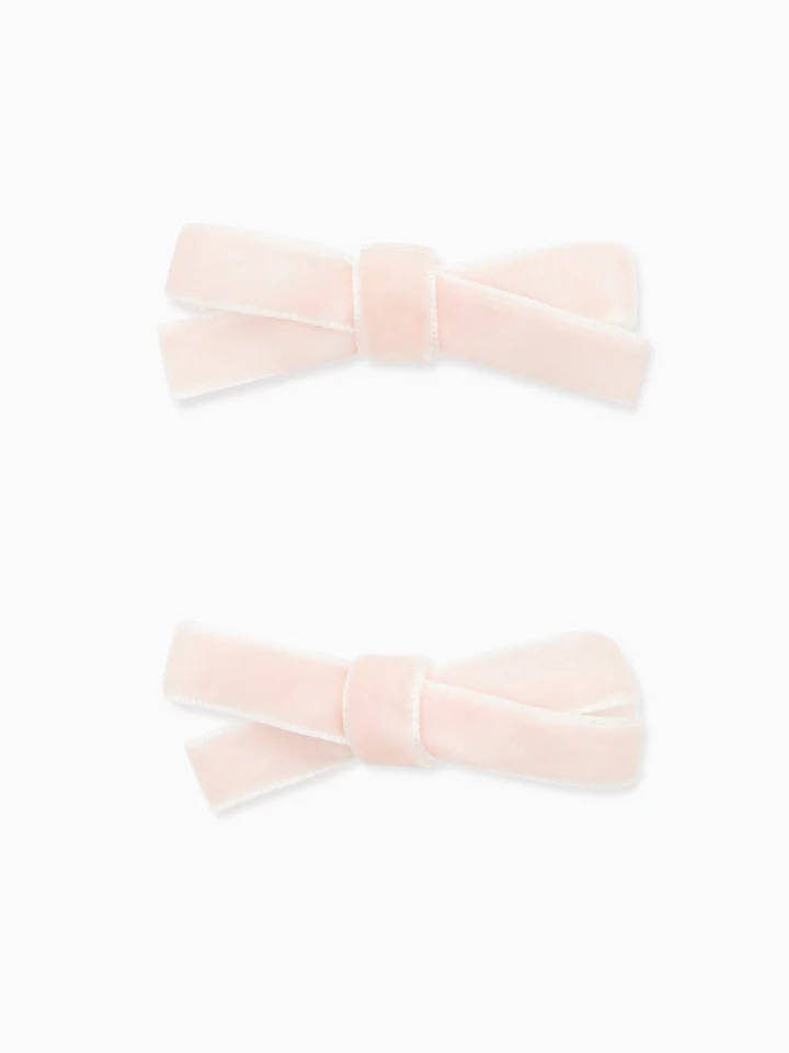 two small velvet bow clips pink