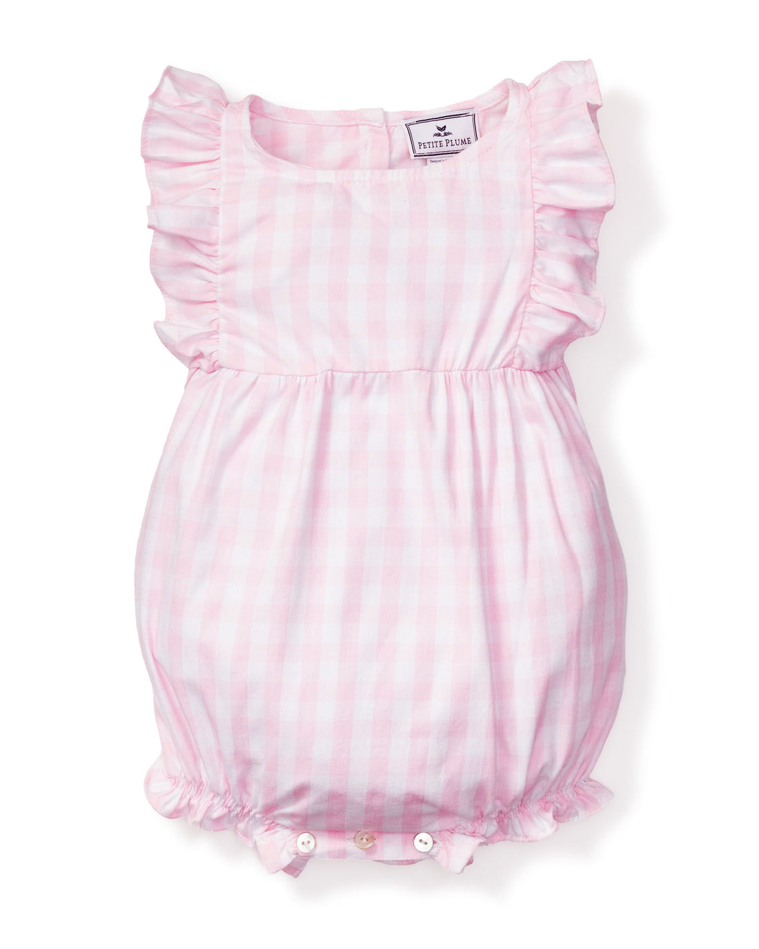 girls pink gingham ruffled romper