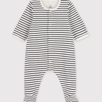 baby boy blue front snap stripe footie
