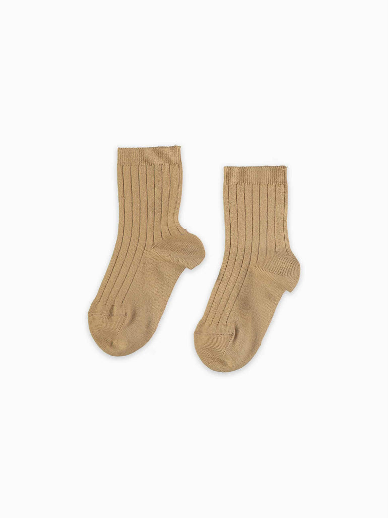 girls tan ribbed short socks