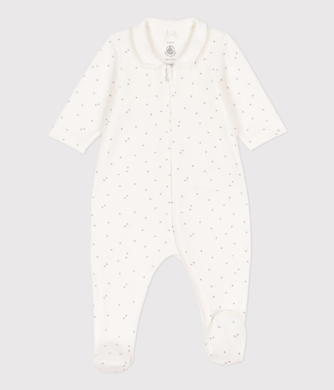 baby boy white velour star zip collar footie