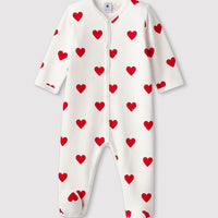 front snap heart print footie