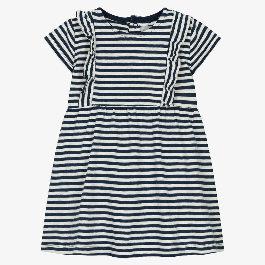 short sleeve terry stripe ruffle dress