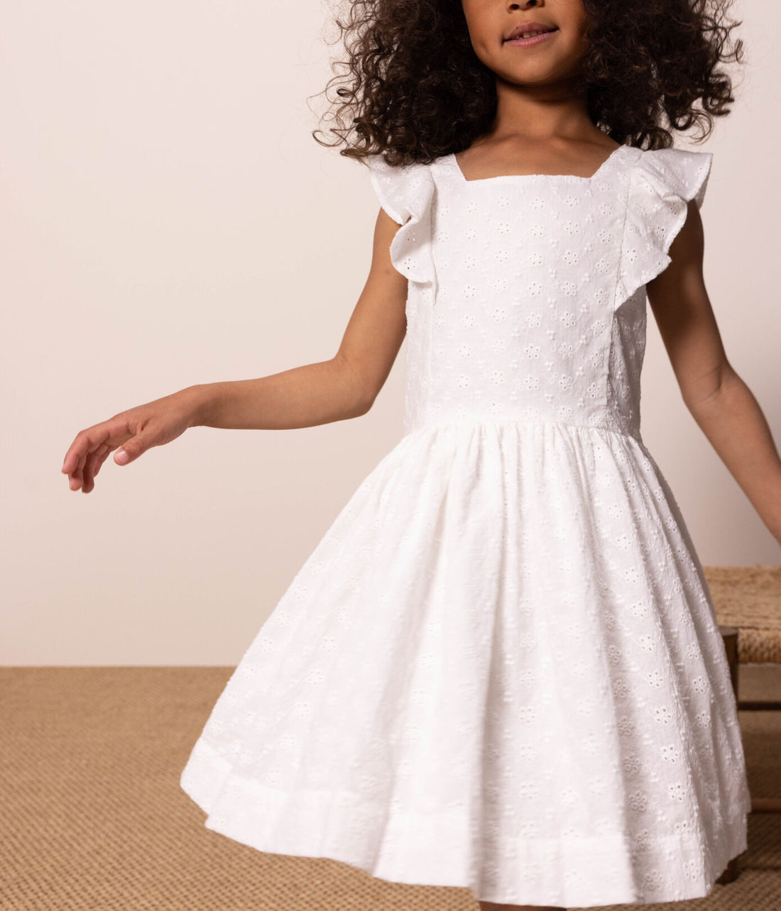 sleeveless ruffle eyelet dress