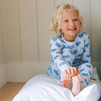organic long pajama set blue hearts