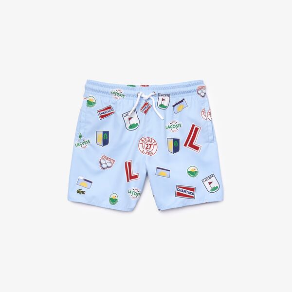 badge print swimming trunks