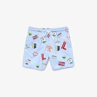 badge print swimming trunks