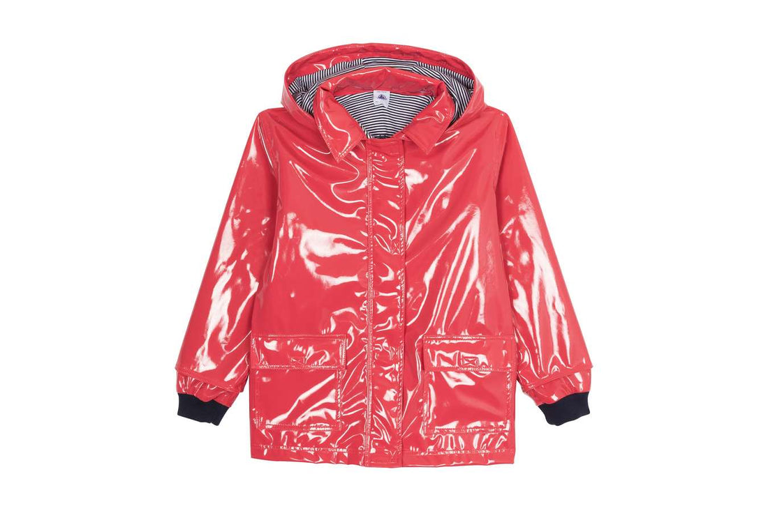 hooded shiny rain jkt