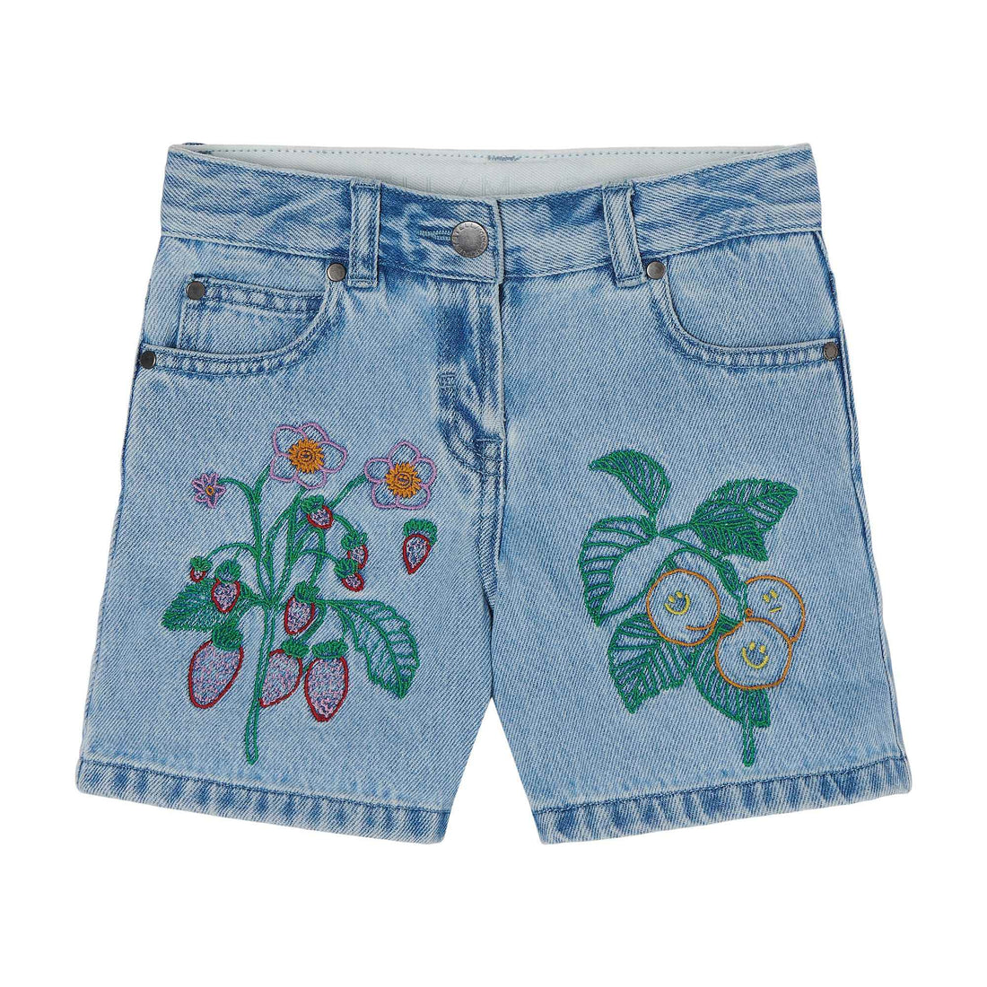 floral embroidered denim shorts