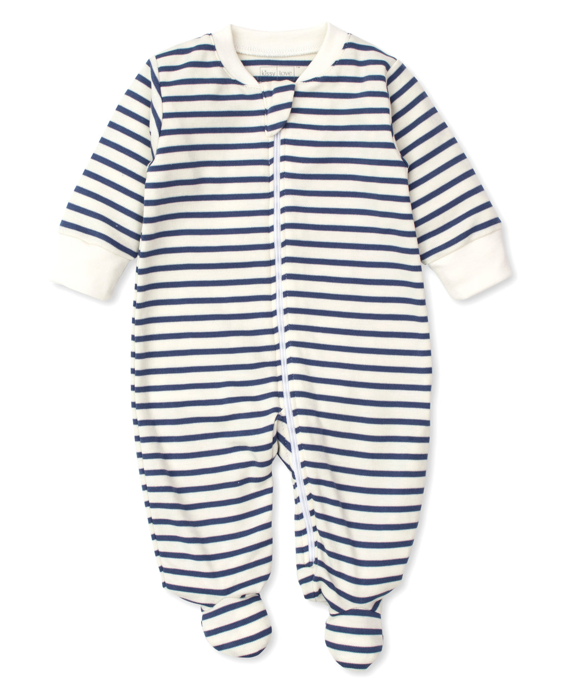 baby striped zip up footie navy