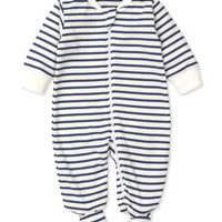 baby striped zip up footie navy