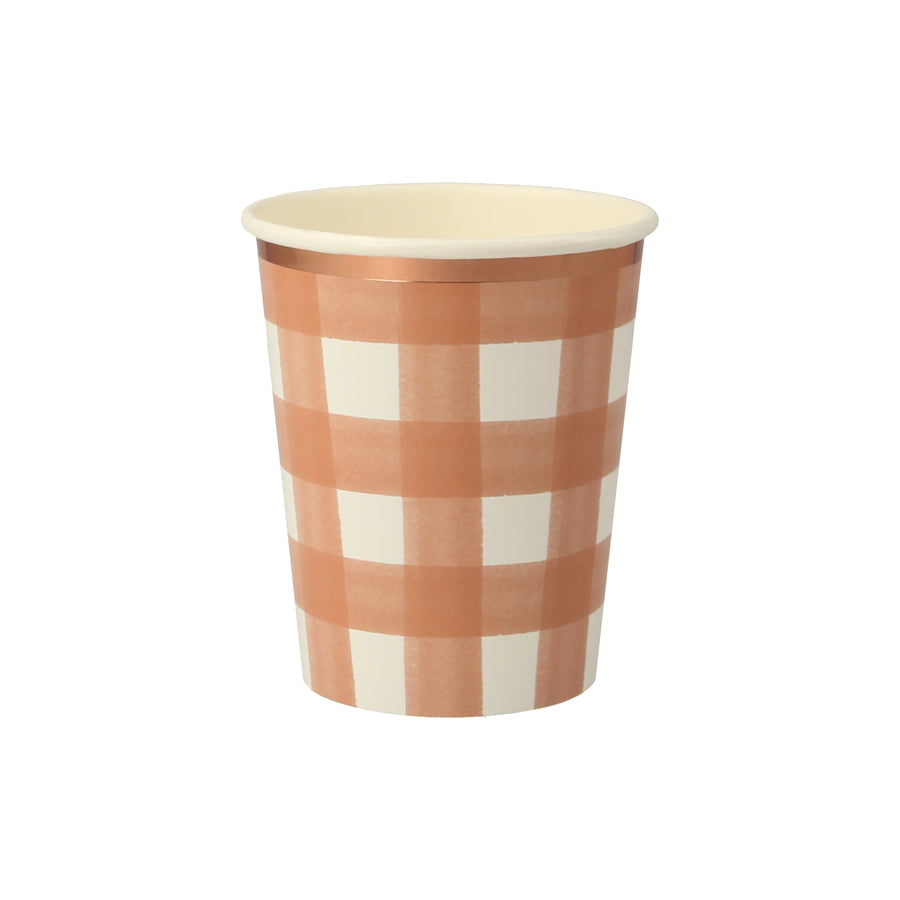 burnt orange gingham cups